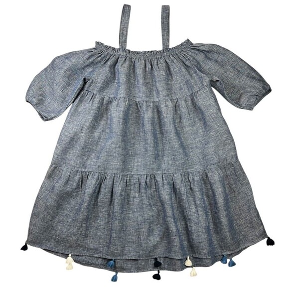 Vineyard Vines Women's Linen Chambray Tiered Tassel Dress Swim Coverup Size M - Picture 2 of 15